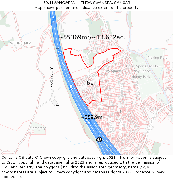 69, LLWYNGWERN, HENDY, SWANSEA, SA4 0AB: Plot and title map