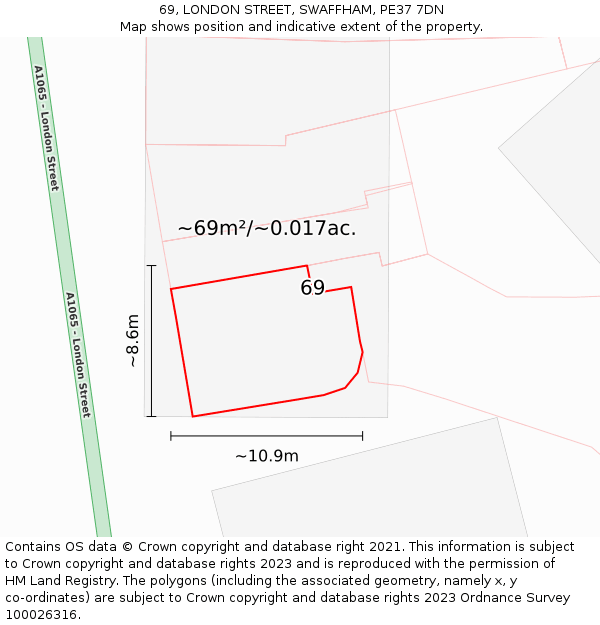 69, LONDON STREET, SWAFFHAM, PE37 7DN: Plot and title map