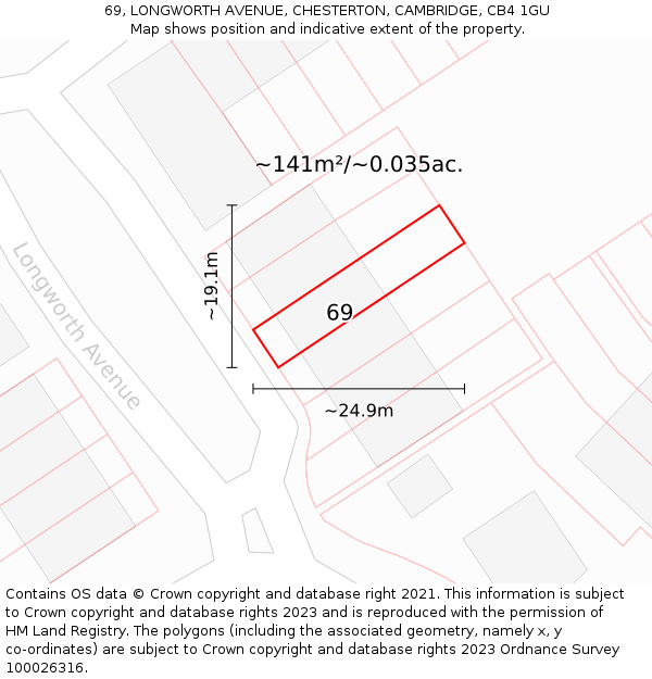 69, LONGWORTH AVENUE, CHESTERTON, CAMBRIDGE, CB4 1GU: Plot and title map