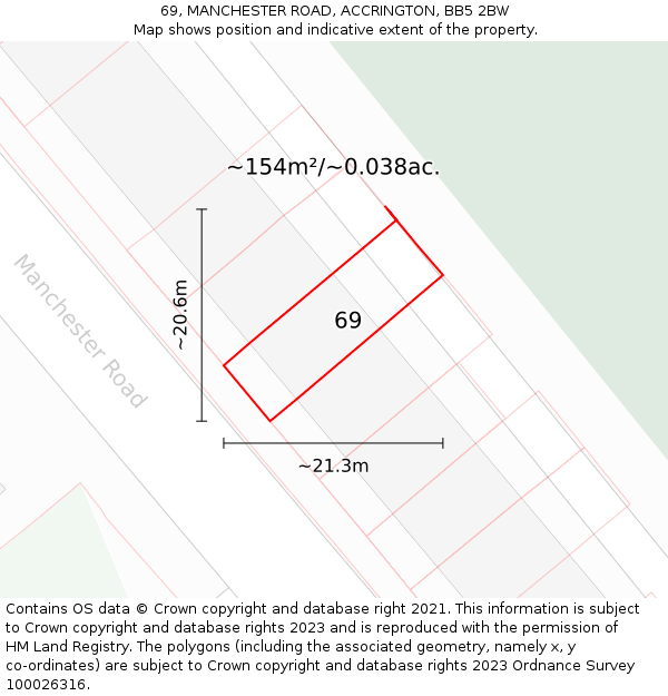 69, MANCHESTER ROAD, ACCRINGTON, BB5 2BW: Plot and title map