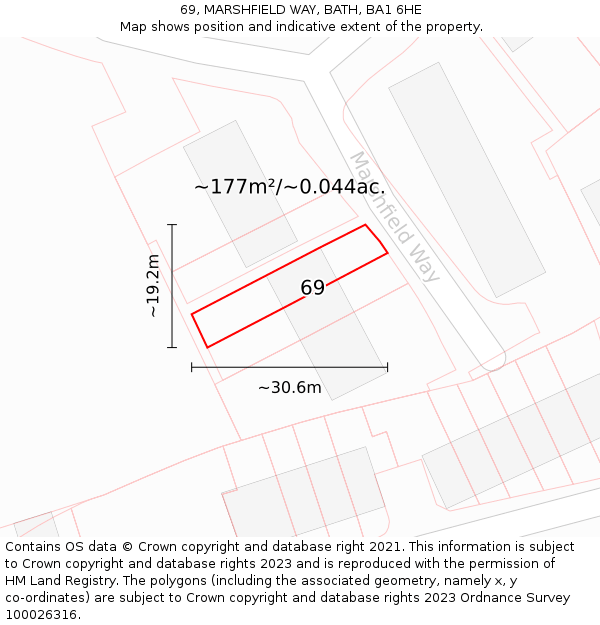 69, MARSHFIELD WAY, BATH, BA1 6HE: Plot and title map