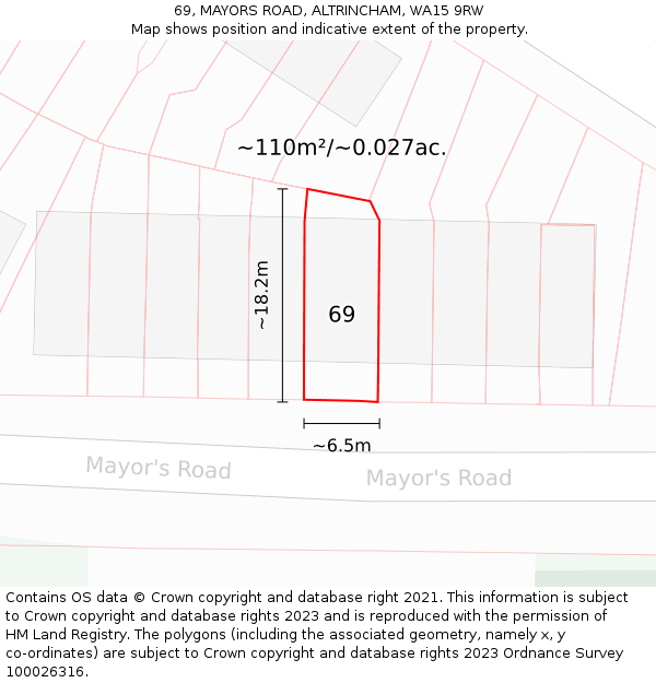 69, MAYORS ROAD, ALTRINCHAM, WA15 9RW: Plot and title map