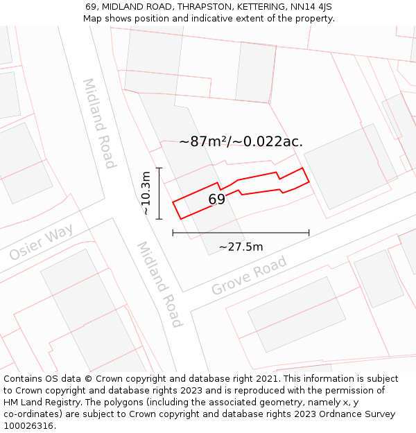 69, MIDLAND ROAD, THRAPSTON, KETTERING, NN14 4JS: Plot and title map