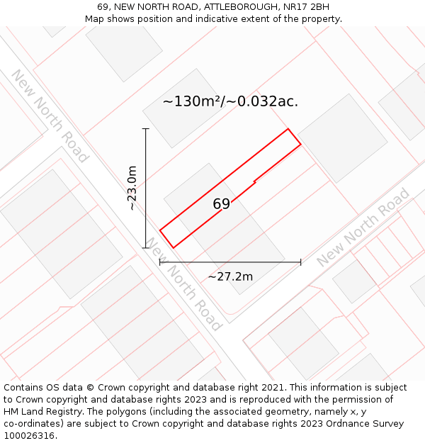 69, NEW NORTH ROAD, ATTLEBOROUGH, NR17 2BH: Plot and title map