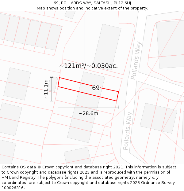 69, POLLARDS WAY, SALTASH, PL12 6UJ: Plot and title map