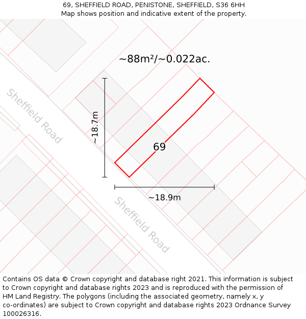 69, SHEFFIELD ROAD, PENISTONE, SHEFFIELD, S36 6HH: Plot and title map