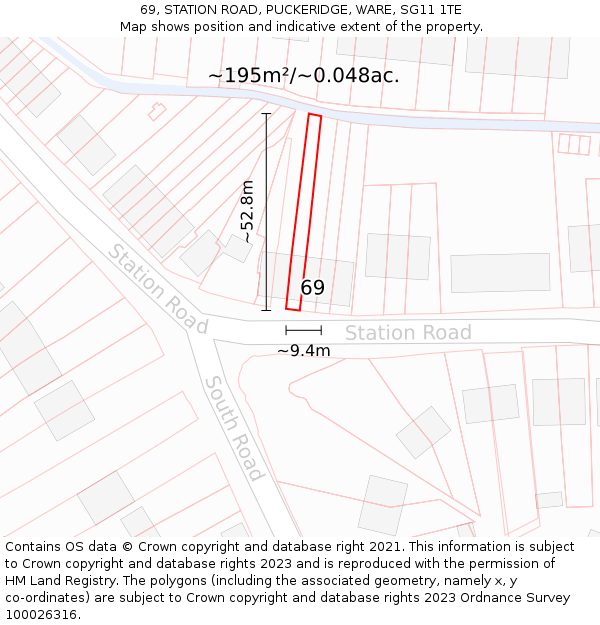 69, STATION ROAD, PUCKERIDGE, WARE, SG11 1TE: Plot and title map