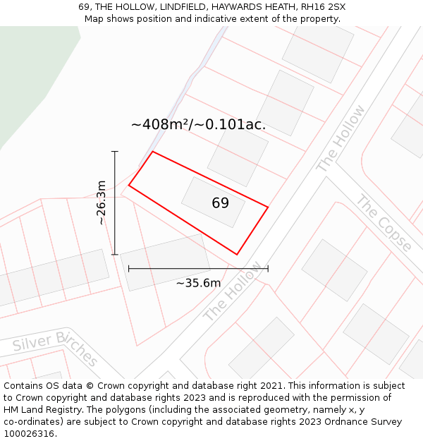 69, THE HOLLOW, LINDFIELD, HAYWARDS HEATH, RH16 2SX: Plot and title map