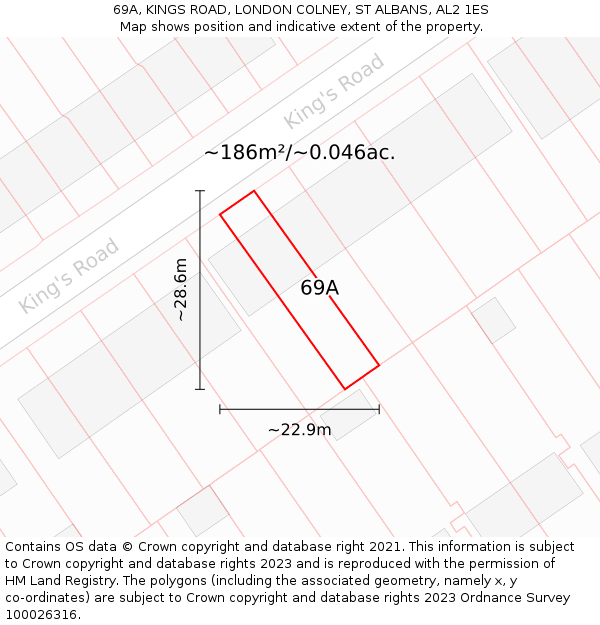69A, KINGS ROAD, LONDON COLNEY, ST ALBANS, AL2 1ES: Plot and title map