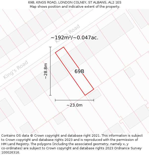 69B, KINGS ROAD, LONDON COLNEY, ST ALBANS, AL2 1ES: Plot and title map