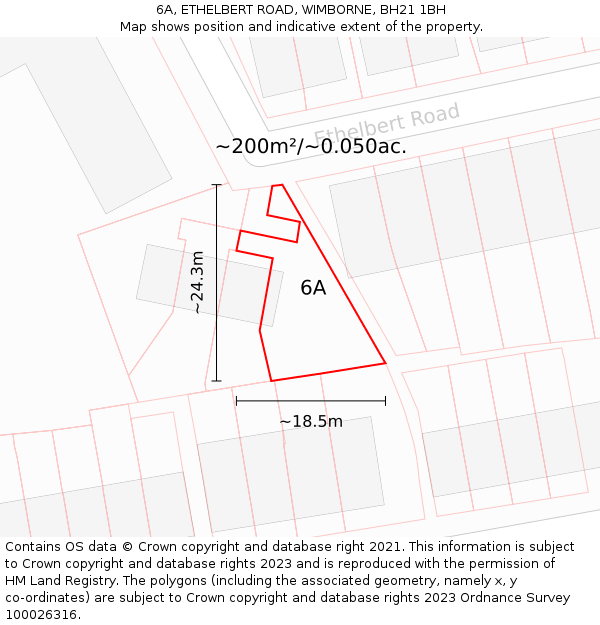 6A, ETHELBERT ROAD, WIMBORNE, BH21 1BH: Plot and title map