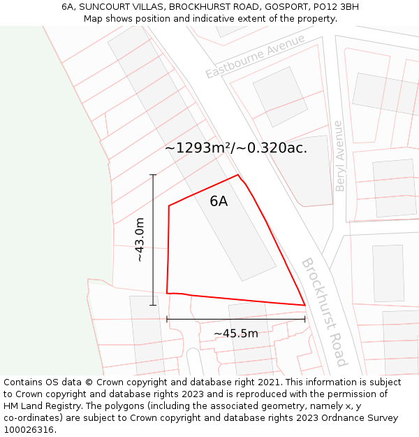 6A, SUNCOURT VILLAS, BROCKHURST ROAD, GOSPORT, PO12 3BH: Plot and title map