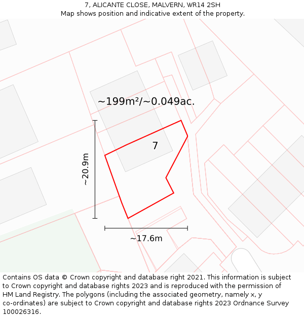 7, ALICANTE CLOSE, MALVERN, WR14 2SH: Plot and title map