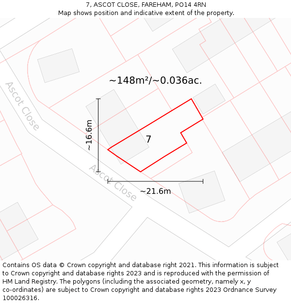 7, ASCOT CLOSE, FAREHAM, PO14 4RN: Plot and title map