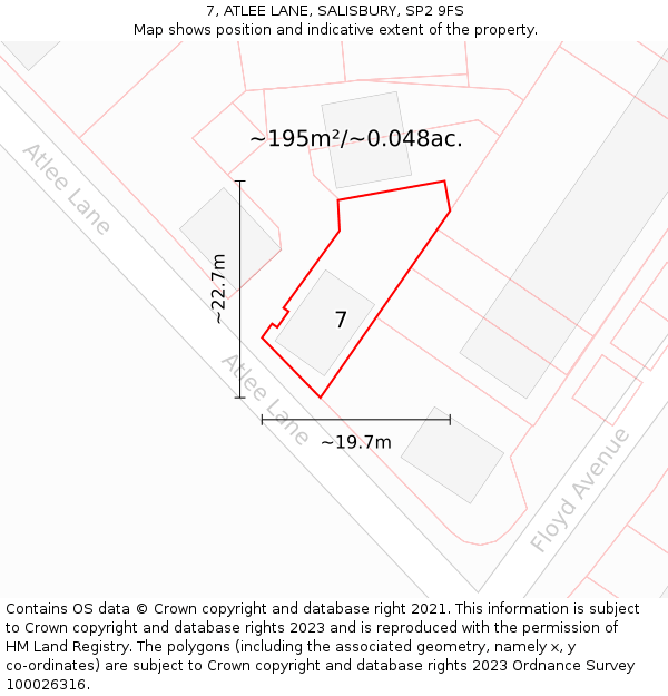 7, ATLEE LANE, SALISBURY, SP2 9FS: Plot and title map