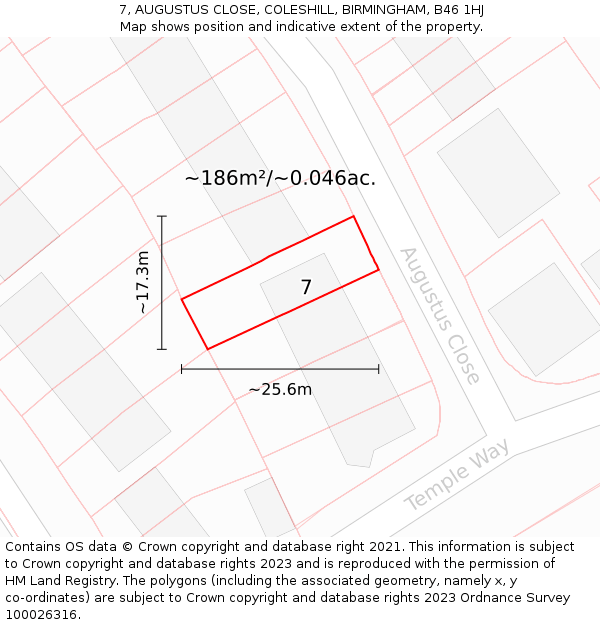 7, AUGUSTUS CLOSE, COLESHILL, BIRMINGHAM, B46 1HJ: Plot and title map