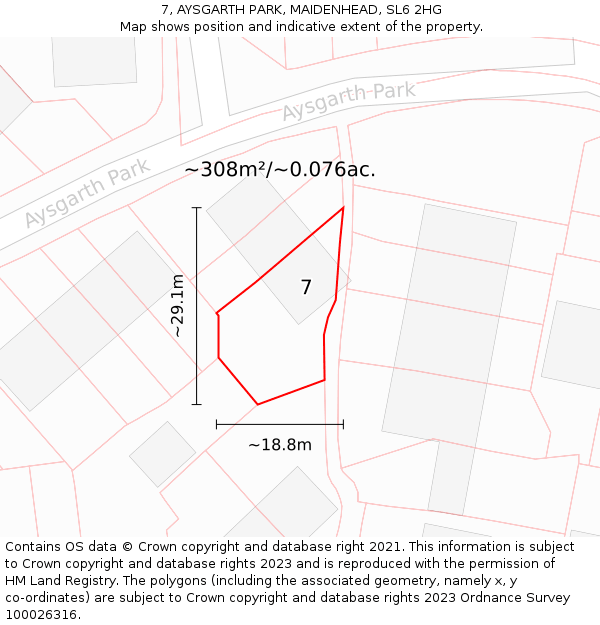 7, AYSGARTH PARK, MAIDENHEAD, SL6 2HG: Plot and title map