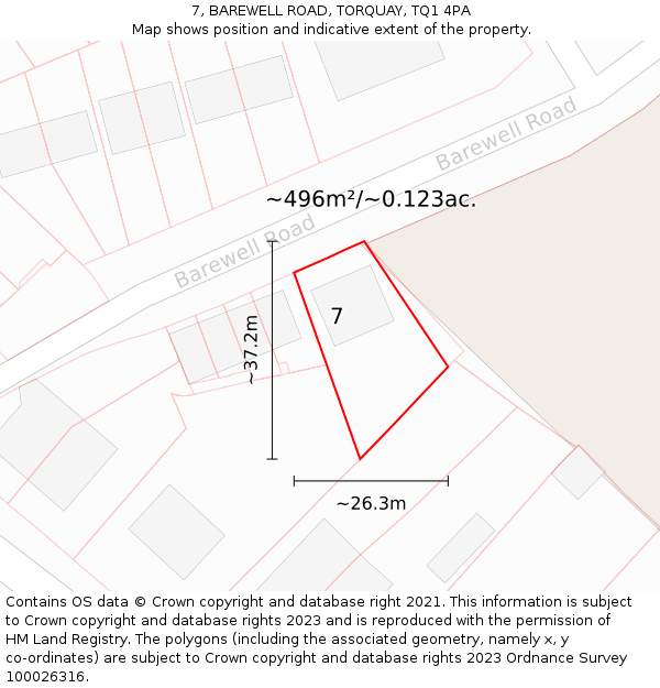 7, BAREWELL ROAD, TORQUAY, TQ1 4PA: Plot and title map