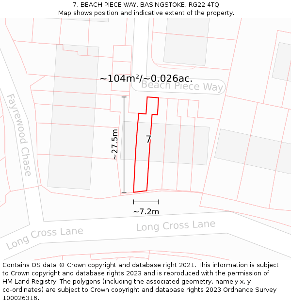 7, BEACH PIECE WAY, BASINGSTOKE, RG22 4TQ: Plot and title map