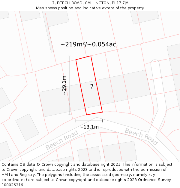 7, BEECH ROAD, CALLINGTON, PL17 7JA: Plot and title map