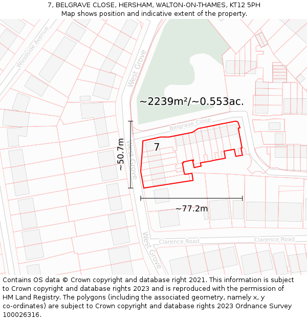 7, BELGRAVE CLOSE, HERSHAM, WALTON-ON-THAMES, KT12 5PH: Plot and title map