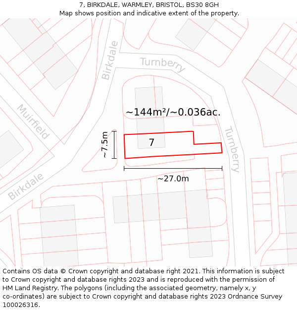 7, BIRKDALE, WARMLEY, BRISTOL, BS30 8GH: Plot and title map