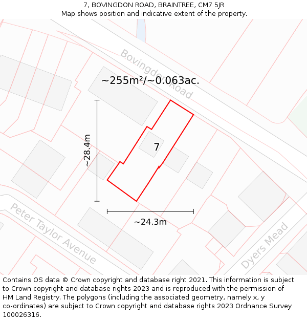 7, BOVINGDON ROAD, BRAINTREE, CM7 5JR: Plot and title map