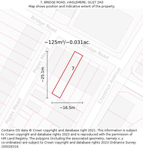 7, BRIDGE ROAD, HASLEMERE, GU27 2AS: Plot and title map