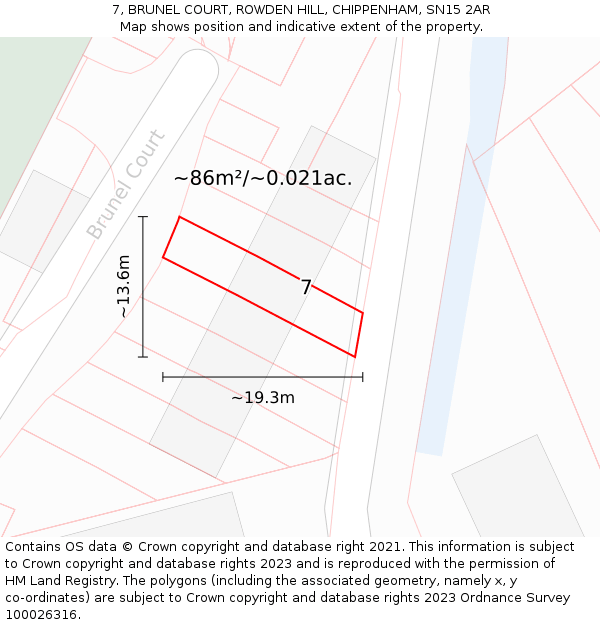 7, BRUNEL COURT, ROWDEN HILL, CHIPPENHAM, SN15 2AR: Plot and title map
