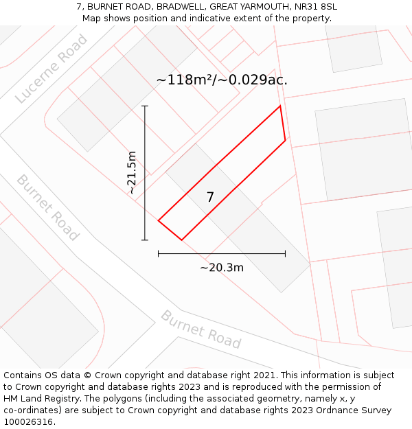 7, BURNET ROAD, BRADWELL, GREAT YARMOUTH, NR31 8SL: Plot and title map