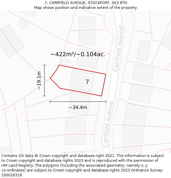 7, CARRFIELD AVENUE, STOCKPORT, SK3 8TN: Plot and title map