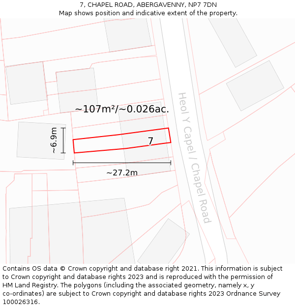 7, CHAPEL ROAD, ABERGAVENNY, NP7 7DN: Plot and title map