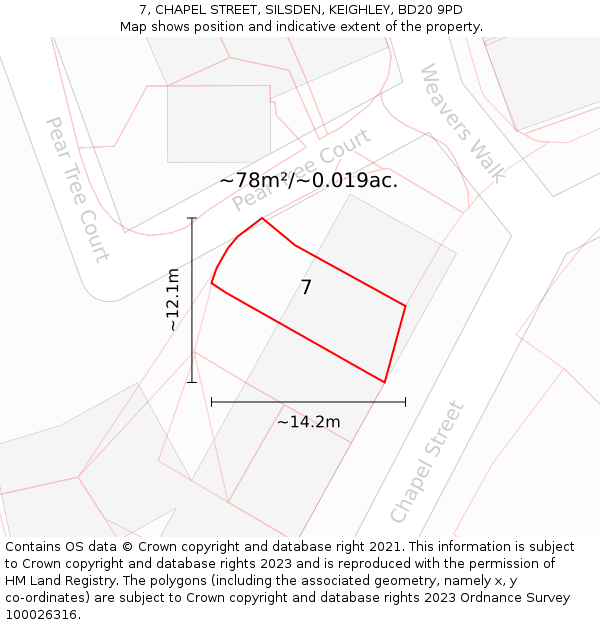 7, CHAPEL STREET, SILSDEN, KEIGHLEY, BD20 9PD: Plot and title map