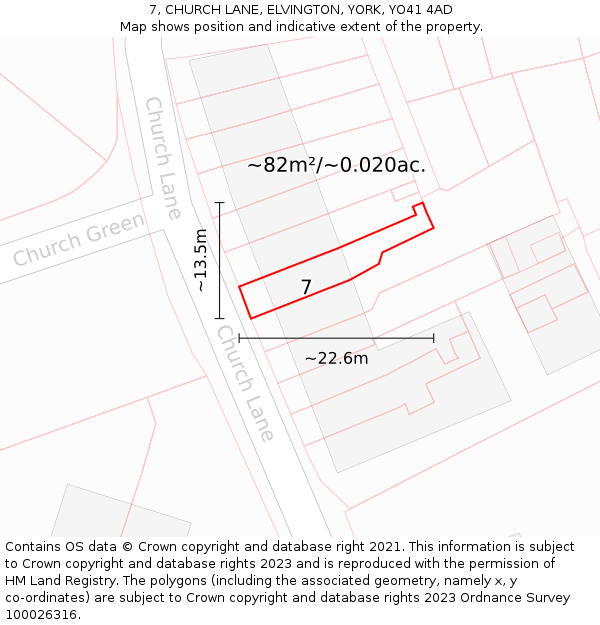 7, CHURCH LANE, ELVINGTON, YORK, YO41 4AD: Plot and title map