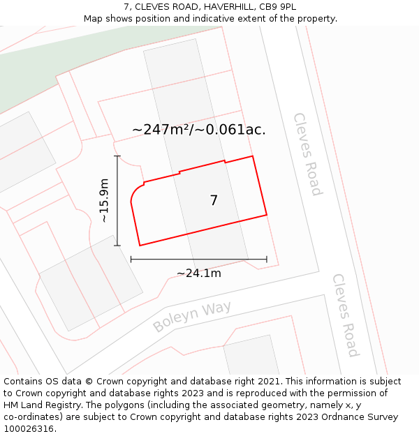 7, CLEVES ROAD, HAVERHILL, CB9 9PL: Plot and title map