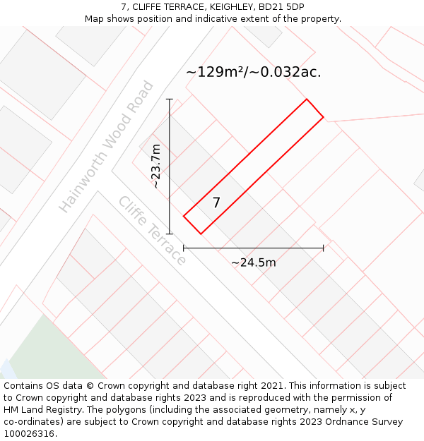 7, CLIFFE TERRACE, KEIGHLEY, BD21 5DP: Plot and title map