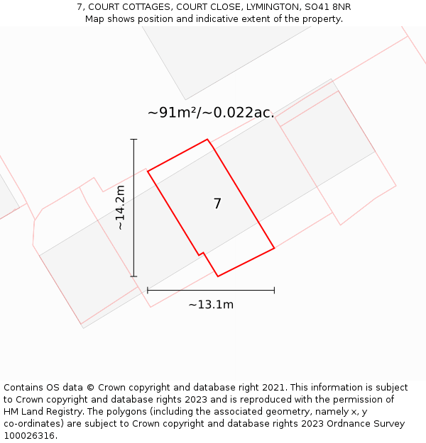 7, COURT COTTAGES, COURT CLOSE, LYMINGTON, SO41 8NR: Plot and title map