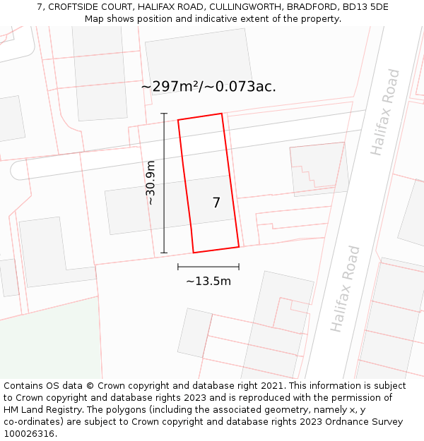 7, CROFTSIDE COURT, HALIFAX ROAD, CULLINGWORTH, BRADFORD, BD13 5DE: Plot and title map