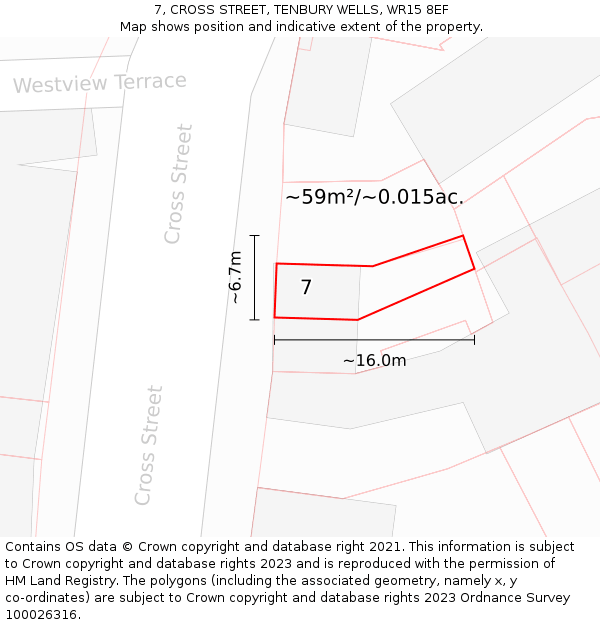 7, CROSS STREET, TENBURY WELLS, WR15 8EF: Plot and title map