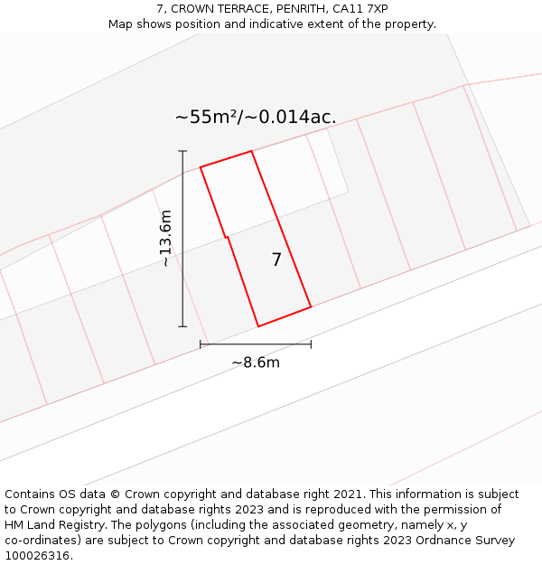 7, CROWN TERRACE, PENRITH, CA11 7XP: Plot and title map