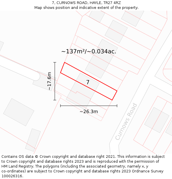 7, CURNOWS ROAD, HAYLE, TR27 4RZ: Plot and title map