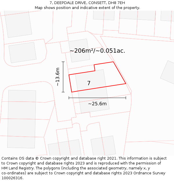 7, DEEPDALE DRIVE, CONSETT, DH8 7EH: Plot and title map