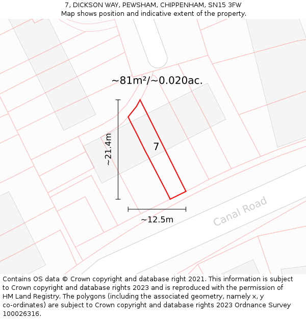 7, DICKSON WAY, PEWSHAM, CHIPPENHAM, SN15 3FW: Plot and title map