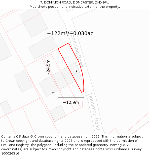 7, DOMINION ROAD, DONCASTER, DN5 9PU: Plot and title map