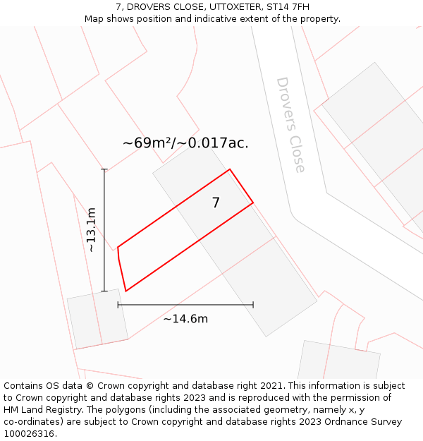 7, DROVERS CLOSE, UTTOXETER, ST14 7FH: Plot and title map