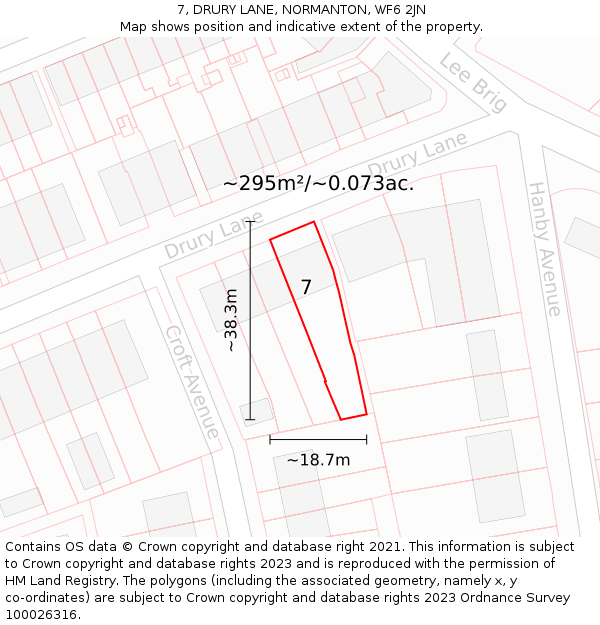 7, DRURY LANE, NORMANTON, WF6 2JN: Plot and title map