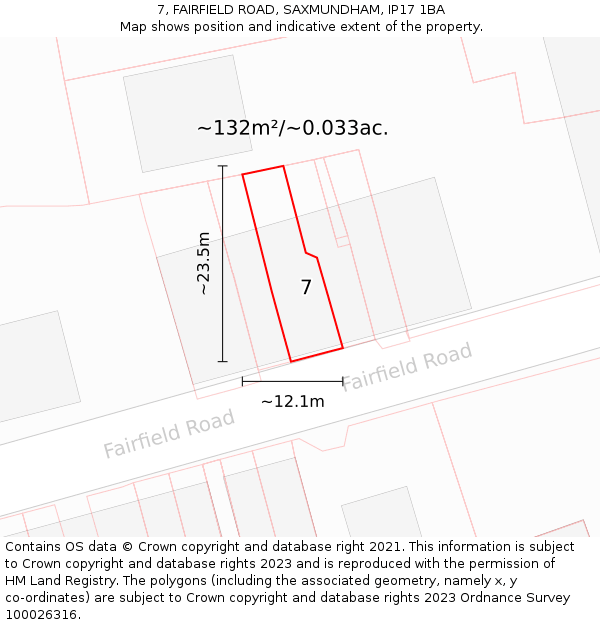 7, FAIRFIELD ROAD, SAXMUNDHAM, IP17 1BA: Plot and title map