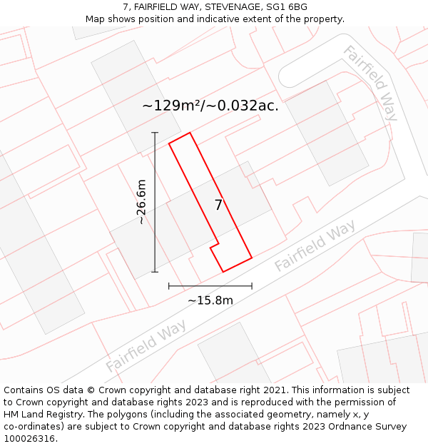 7, FAIRFIELD WAY, STEVENAGE, SG1 6BG: Plot and title map