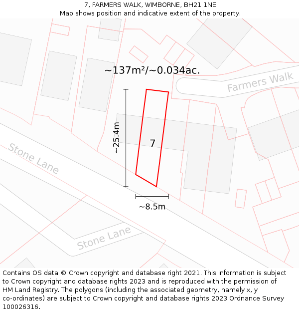7, FARMERS WALK, WIMBORNE, BH21 1NE: Plot and title map