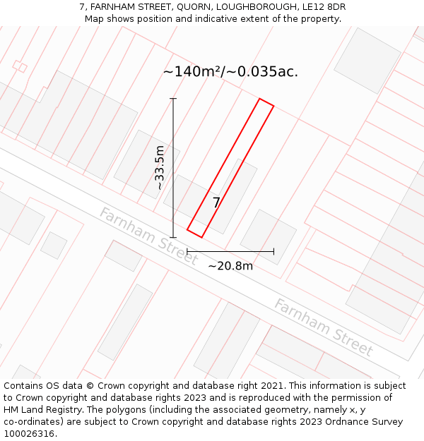 7, FARNHAM STREET, QUORN, LOUGHBOROUGH, LE12 8DR: Plot and title map